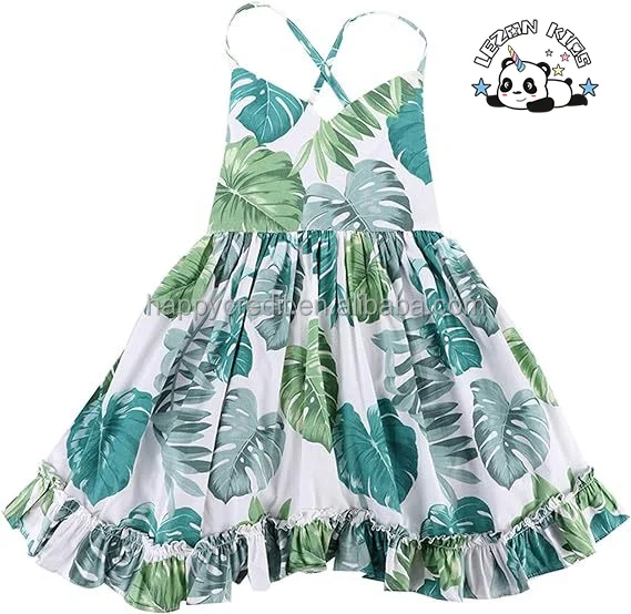 LEZONKIDS - Customizable Floral Strap Summer Casual Cotton Party Beach Sundress for Girls